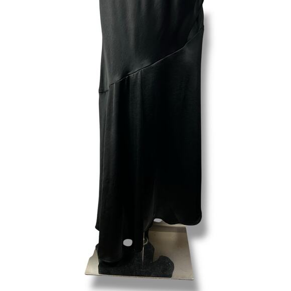 Chelsea28 Black Satin Flutter Sleeve Asymmetric Maxi Length Dress Womens Size M - Picture 5 of 11